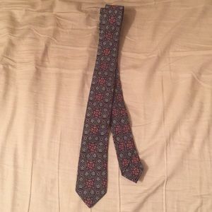 Uniqlo Blue, Red & Silver Floral Cotton Skinny Tie